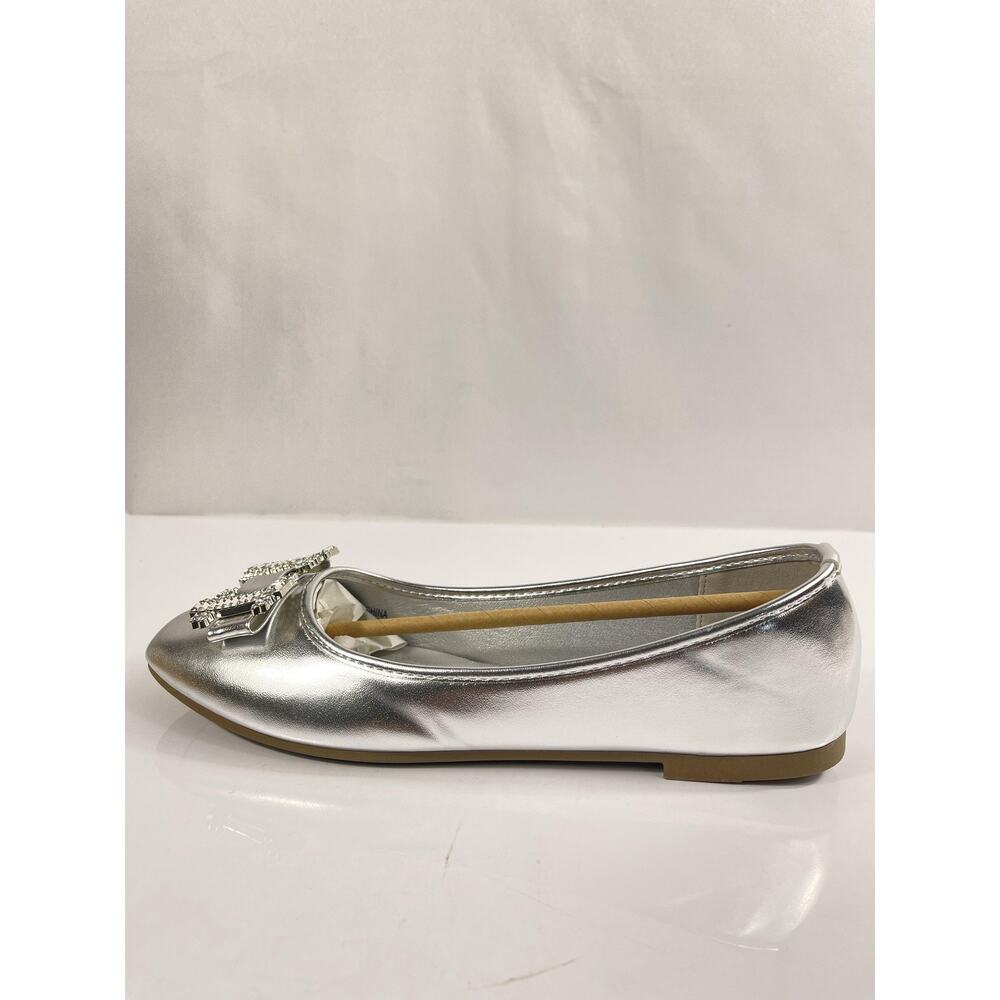 London Rag Navik Shoes Womens Size 9 Silver Ballet Flats Rhinestone Bow New